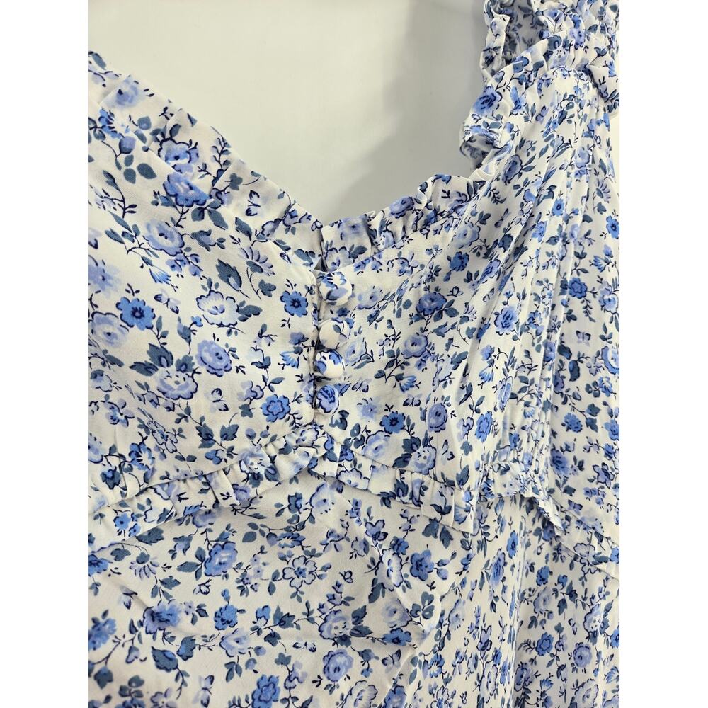 NWT Gap Women Maxi Dress Medium Blue Sweetheart Crepe Floral Smock Ruffle Summer - Picture 13 of 16